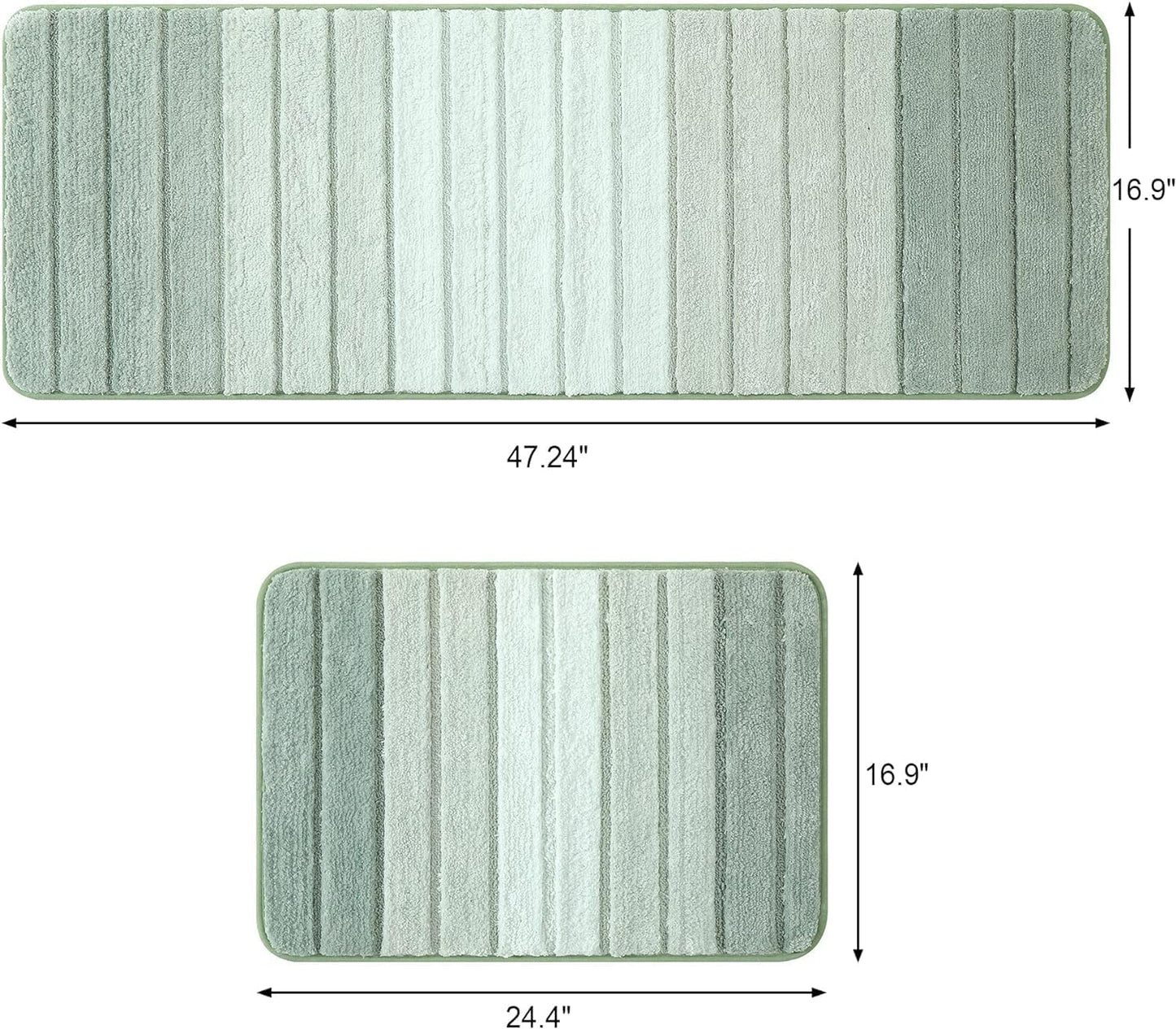 2 Piece Ombre Bathroom Rugs Set, Non Slip, Quick Drying, Ultra Soft and Water Absorbent Bath Carpet for Bedroom Floor Living Room,Machine Washable Green-17" X 47" plus 17" X 24"