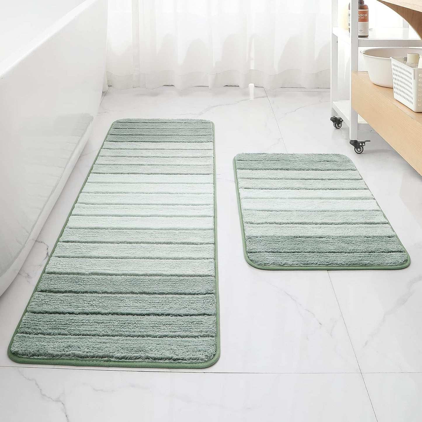 2 Piece Ombre Bathroom Rugs Set, Non Slip, Quick Drying, Ultra Soft and Water Absorbent Bath Carpet for Bedroom Floor Living Room,Machine Washable Green-17" X 47" plus 17" X 24"