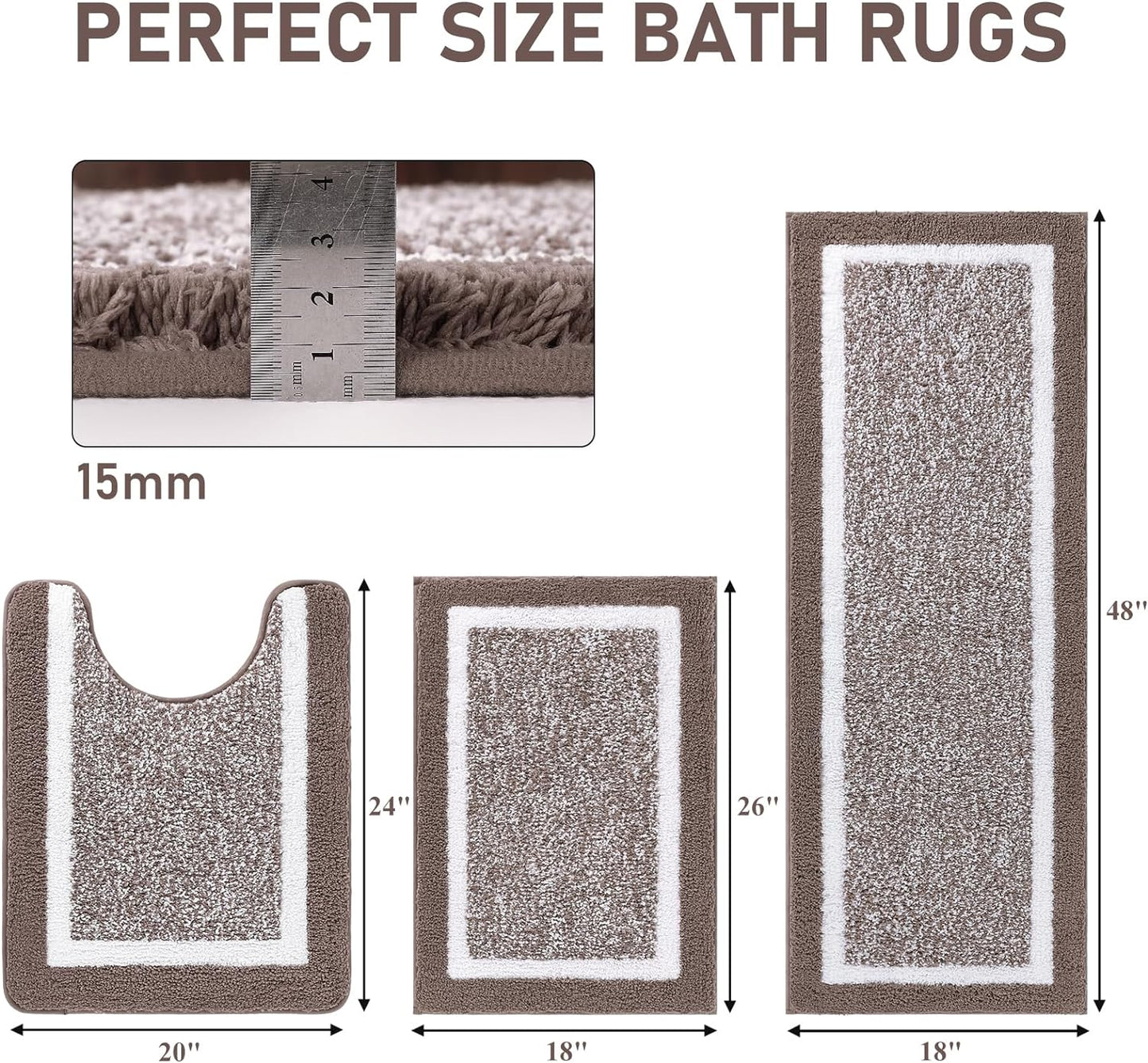 3 Piece Bath Mat Set Bathroom Rugs, Non Slip Plush Bathroom Mats, Absorbent Shaggy Bathroom Rug Set with U-Shaped Contour Toilet Mat for Bathroom Bedroom Living Room