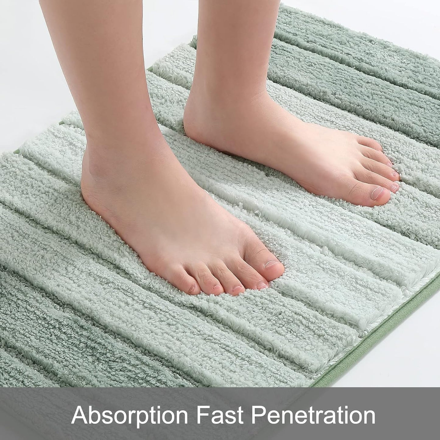 2 Piece Ombre Bathroom Rugs Set, Non Slip, Quick Drying, Ultra Soft and Water Absorbent Bath Carpet for Bedroom Floor Living Room,Machine Washable Green-17" X 47" plus 17" X 24"