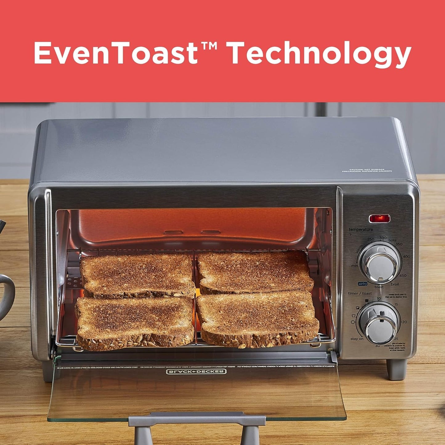 4-Slice Crisp 'N Bake Air Fry Toaster Oven,To1787Ss-Rfp, 4-Slice, 5 Cooking Functions, 30 Minute Timer, Stainless Steel