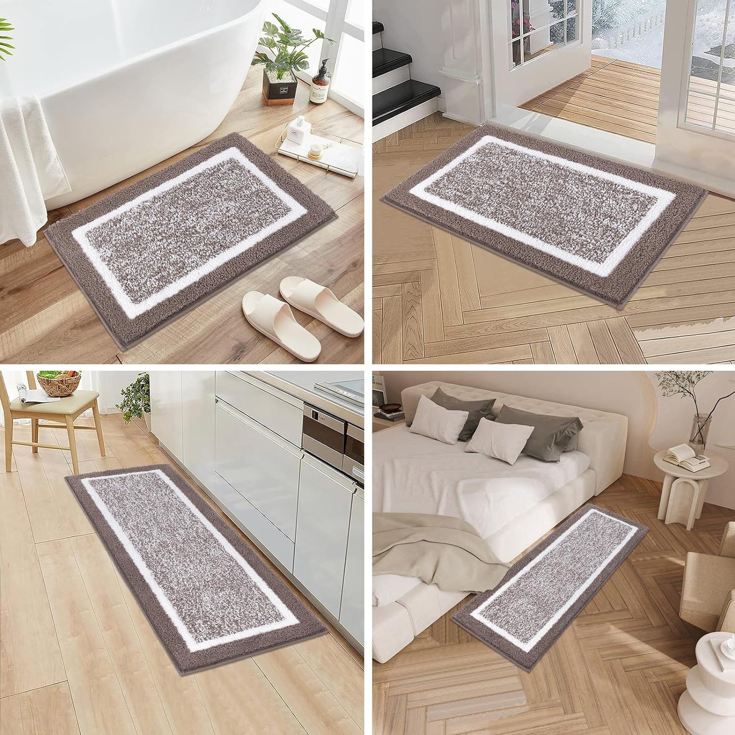 3 Piece Bath Mat Set Bathroom Rugs, Non Slip Plush Bathroom Mats, Absorbent Shaggy Bathroom Rug Set with U-Shaped Contour Toilet Mat for Bathroom Bedroom Living Room