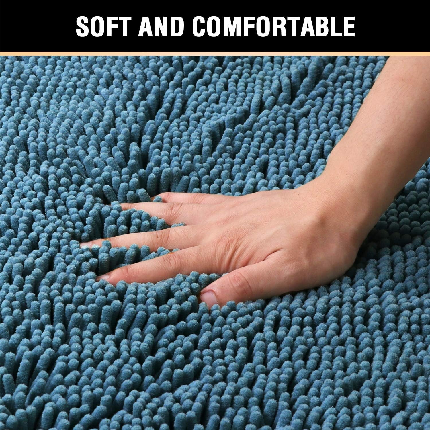 20" X 32" Chenille Shaggy Bath Rug, Door Mat, Efficient Water Absorption, Thick, Anti-Slip and Plush Bath Mat for Bathroom, Living Room and Laundry Room (Dark Teal)