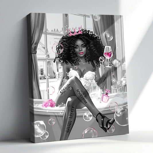 African American Black Girl Sitting in on the Bathtub Prints Painting Picture Framed Canvas Inspirational Quotes Wall Art for Living Dining Room Kitchen Office Bedroom Bathroom Home Wall Art Decor
