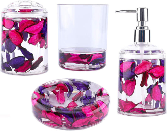 4 Piece Acrylic Liquid 3D Floating Motion Bathroom Vanity Accessory Set Leaf