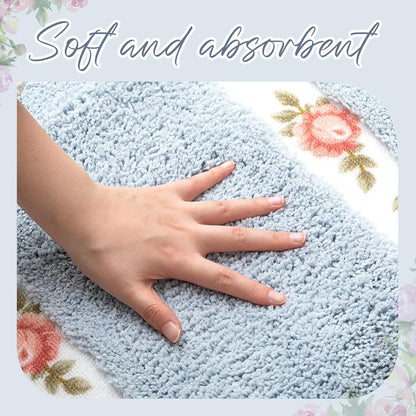 2 Pcs Rose Flowers Bathroom Rugs Set Coquette Room Decor Floral Rugs for Bathroom Bedroom Living Room,Non Skid Absorbent Romantic Rose Flower Area Rugs 2 Shapes(Blue,Small)
