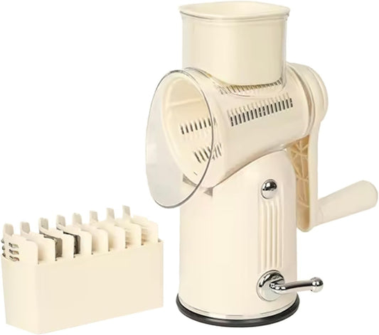 Premium Quality 5 in 1 Rotatory Cheese Grater with Handle - Kitchen Accessories Cucumber Slicer Vegetable Salad Grater, Vegetable Grater - Cheese Grater (Beige)
