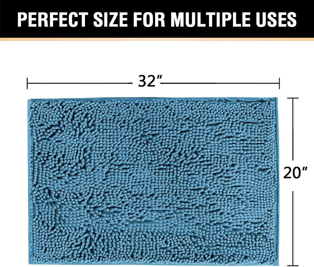 20" X 32" Chenille Shaggy Bath Rug, Door Mat, Efficient Water Absorption, Thick, Anti-Slip and Plush Bath Mat for Bathroom, Living Room and Laundry Room (Dark Teal)