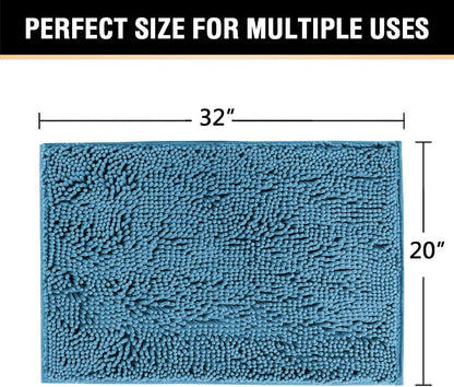 20" X 32" Chenille Shaggy Bath Rug, Door Mat, Efficient Water Absorption, Thick, Anti-Slip and Plush Bath Mat for Bathroom, Living Room and Laundry Room (Dark Teal)