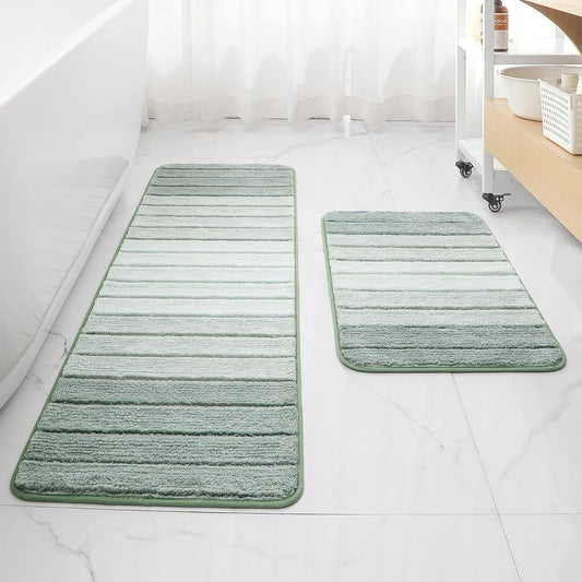 2 Piece Ombre Bathroom Rugs Set, Non Slip, Quick Drying, Ultra Soft and Water Absorbent Bath Carpet for Bedroom Floor Living Room,Machine Washable Green-17" X 47" plus 17" X 24"