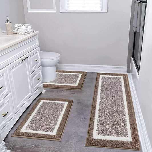 3 Piece Bath Mat Set Bathroom Rugs, Non Slip Plush Bathroom Mats, Absorbent Shaggy Bathroom Rug Set with U-Shaped Contour Toilet Mat for Bathroom Bedroom Living Room