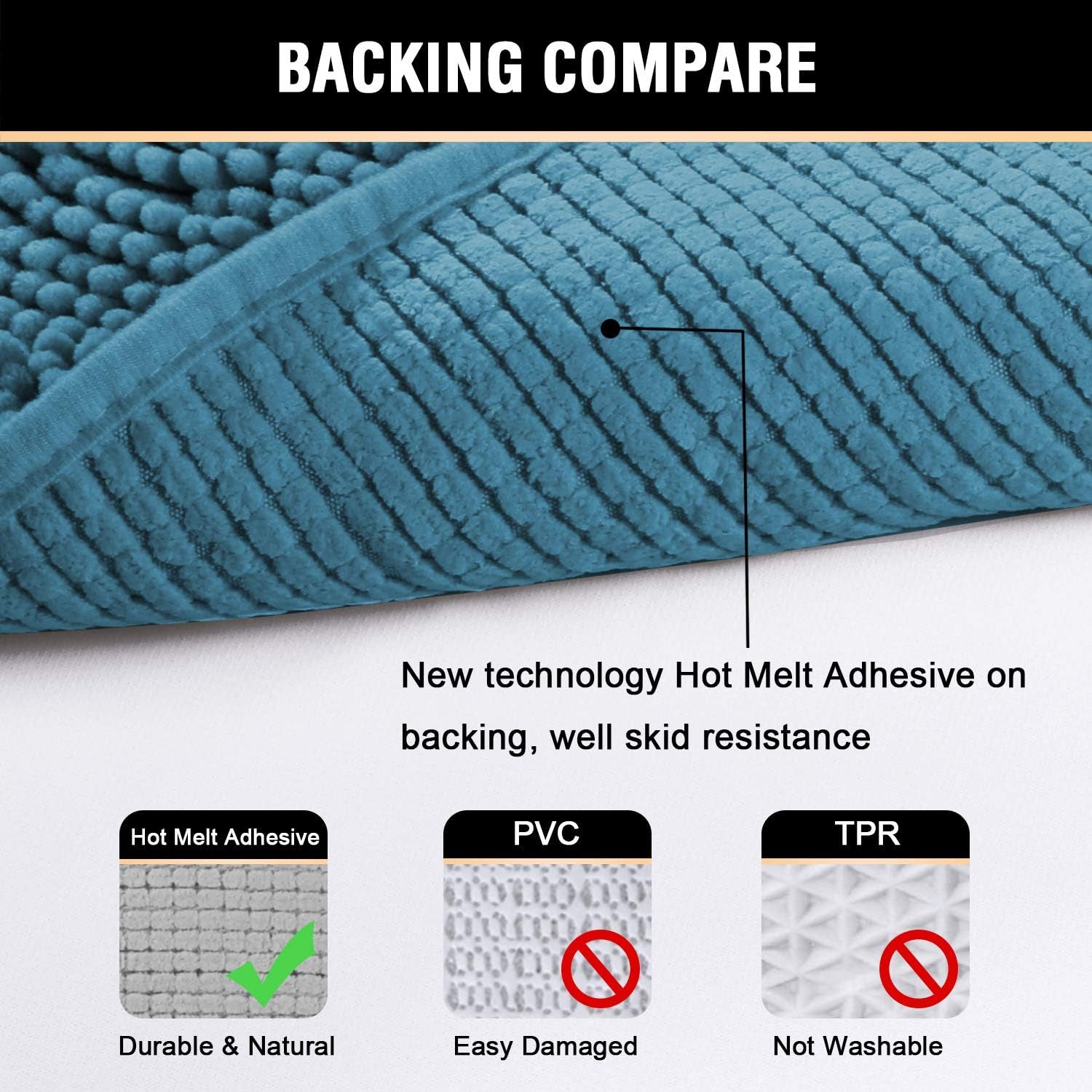 20" X 32" Chenille Shaggy Bath Rug, Door Mat, Efficient Water Absorption, Thick, Anti-Slip and Plush Bath Mat for Bathroom, Living Room and Laundry Room (Dark Teal)