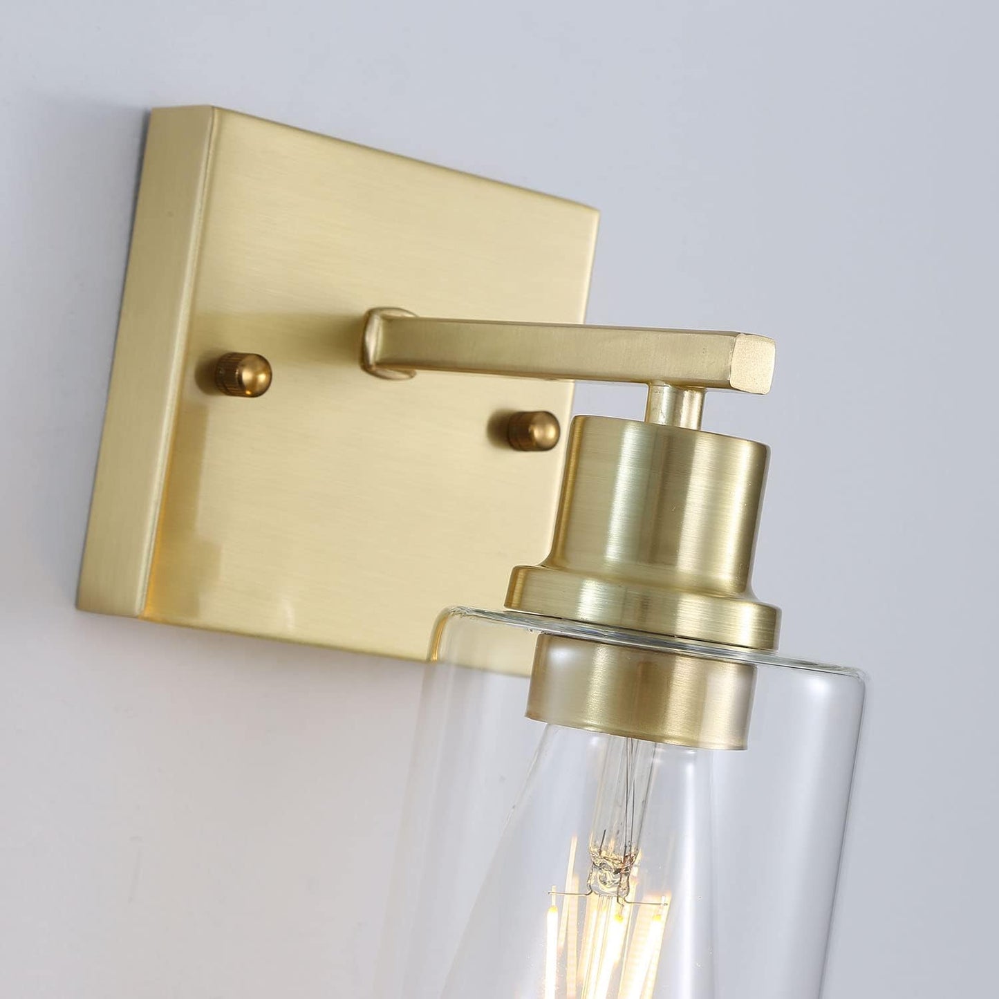 1-Lights Gold Bathroom Light Fixture, Brushed Brass Vanity Light with Clear Glass Shade, Modern Bath Wall Lights for Living Room, Hallway, Bedroom